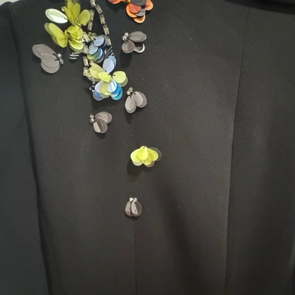 Cinq à Sept Black Jacket/Dress with Colorful Floral Accents - Picture 7 of 7